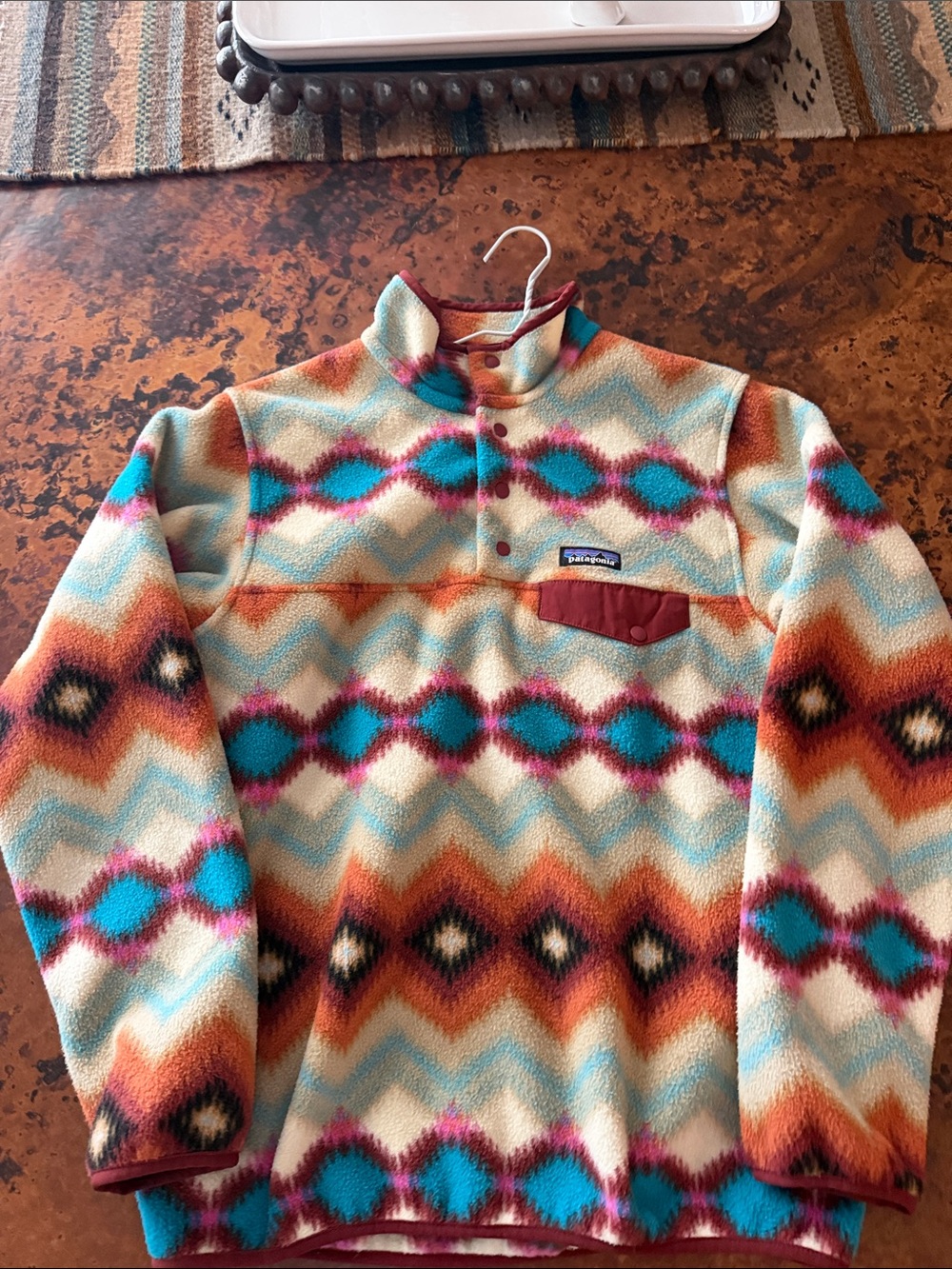 Patagonia Multicolor Patterned Snap Pullover - Teal, Rust & Cream